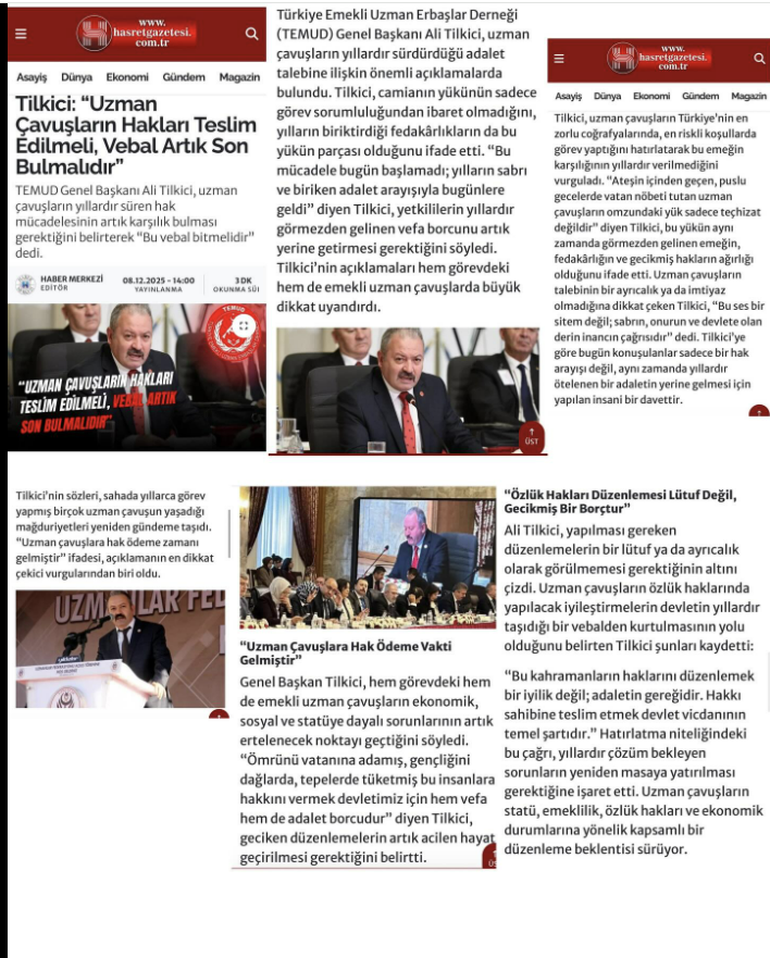 UZMAN ÇAVUŞLARIN HAKLARI TESLİM EDİLMELİ, VEBAL ARTIK SON BULMALIDIR