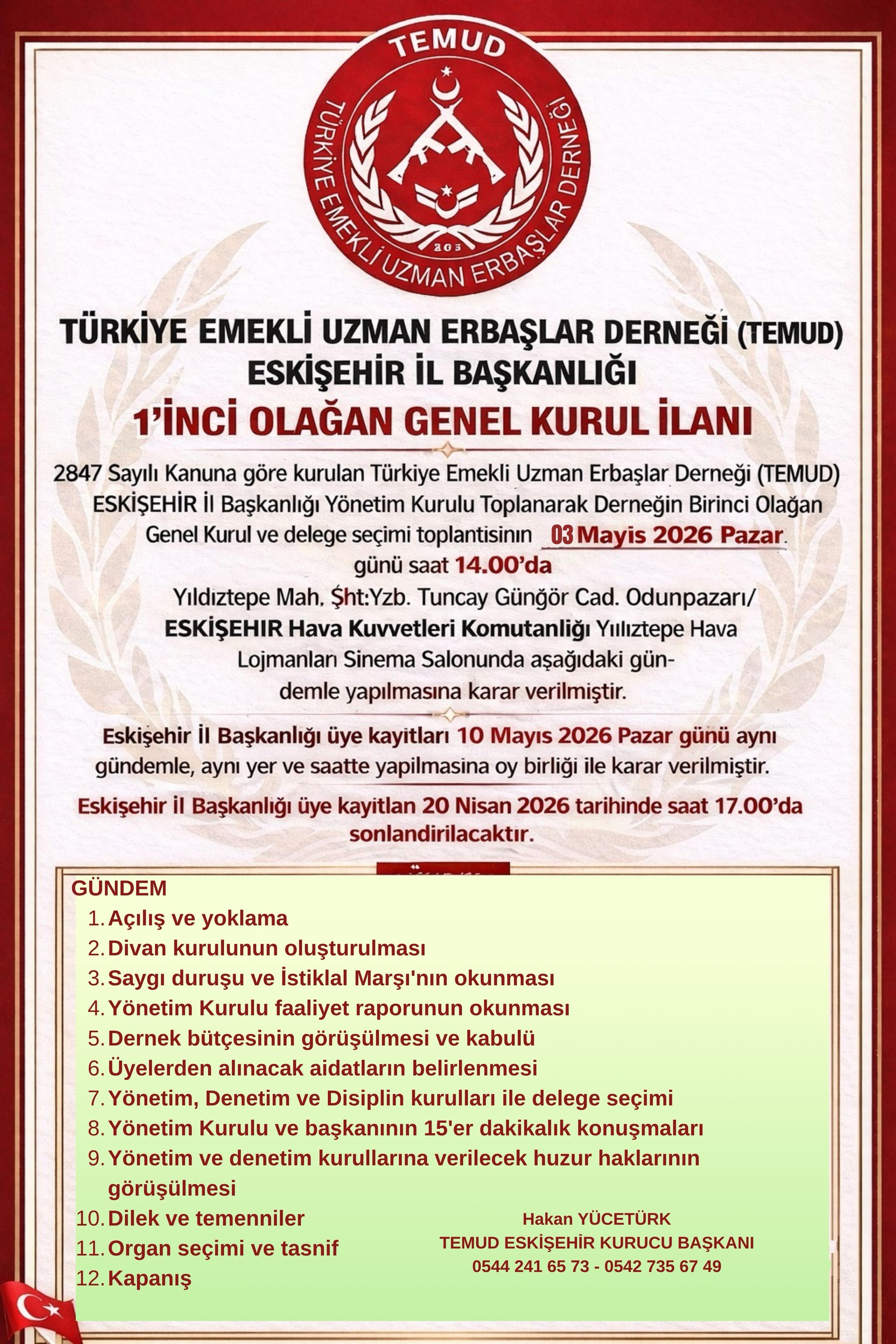 TEMUD ESKİŞEHİR İL BAŞKANLIĞI GENEL KURULU İLANI