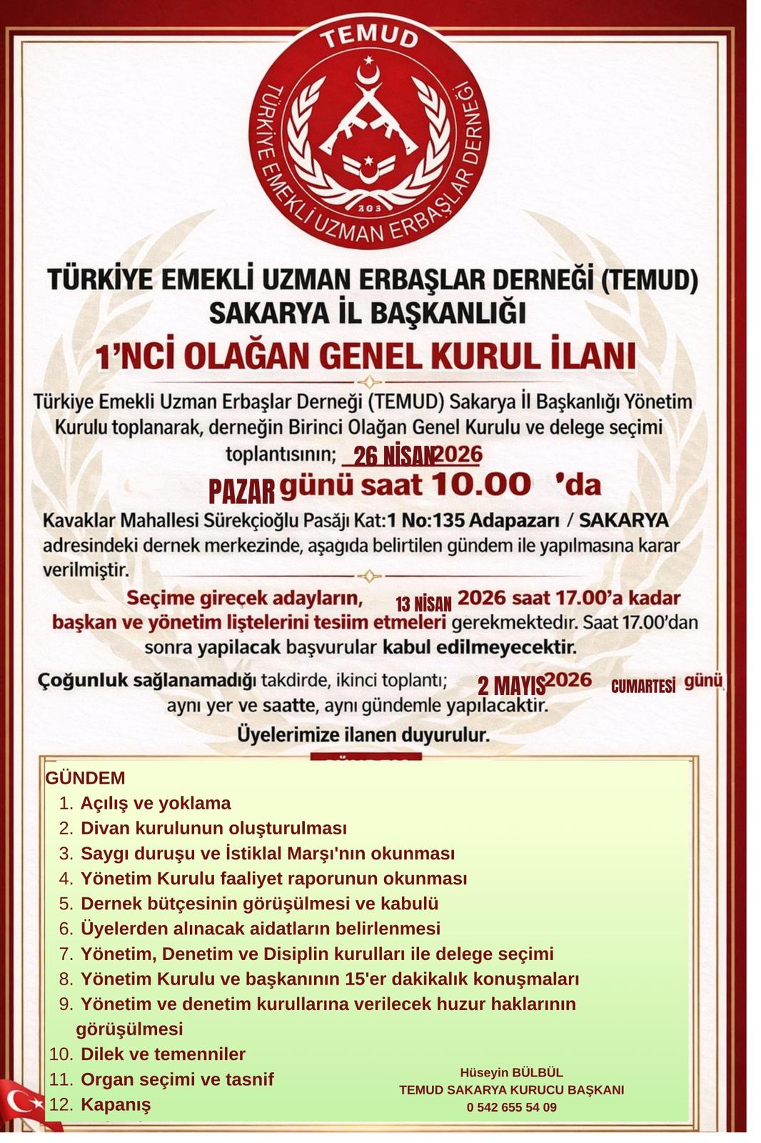 TEMUD SAKARYA İL BAŞKANLIĞI GENEL KURULU İLANI