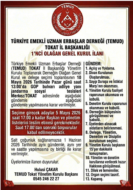 TEMUD TOKAT İL BAŞKANLIĞI GENEL KURULU İLANI