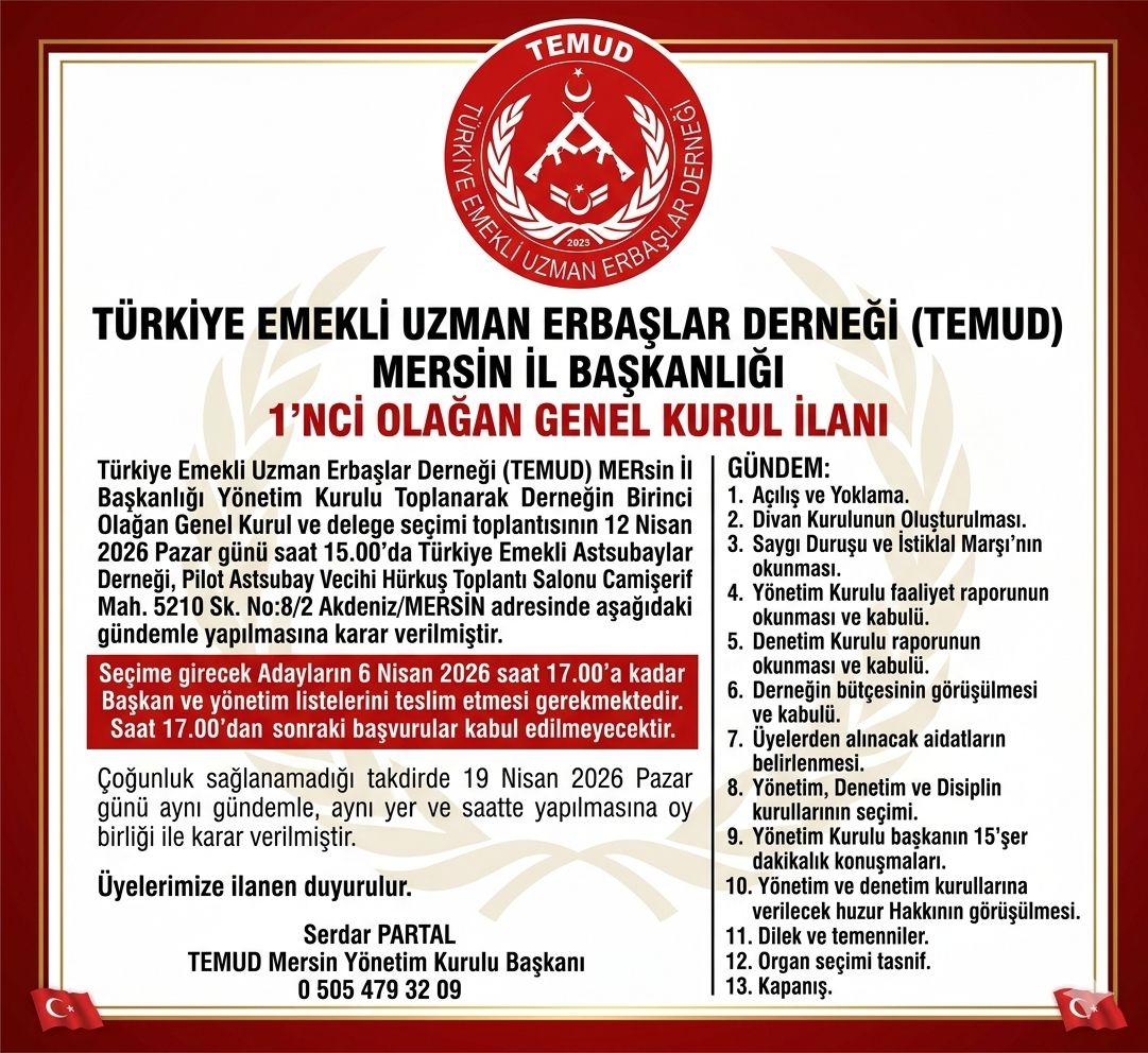 TEMUD MERSİN İL BAŞKANLIĞI GENEL KURULU İLANI