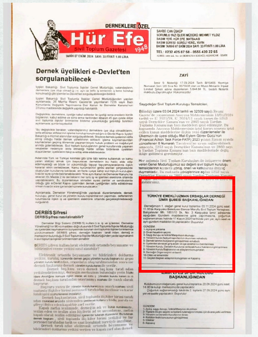 İZMİR TEMUD İL BAŞKANLIĞI 1. OLAĞAN GENEL KURUL GAZETE İLAMI 